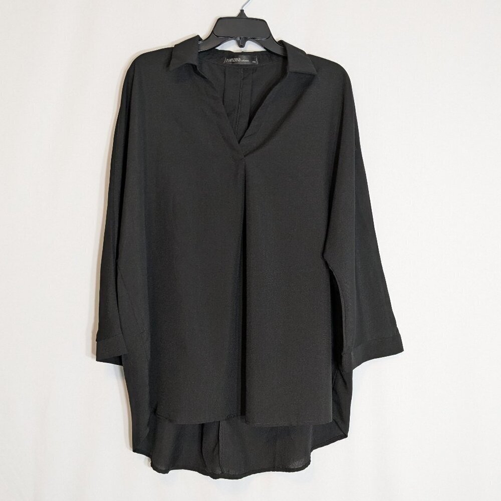ZANZEA Black 3/4 Sleeve Collared V-Neck Pullover Top Blouse; Size 4XL